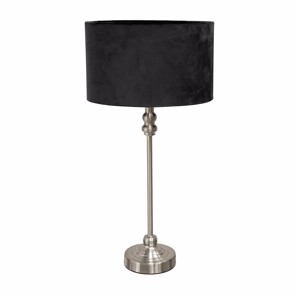 ValueLights Maggie Brushed Chrome Candlestick Table Lamp with Black Velvet Drum Shade – 2