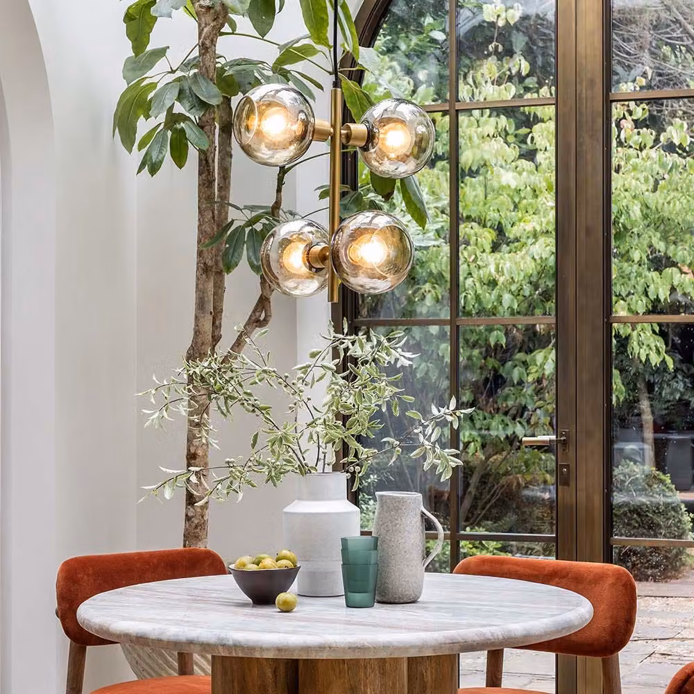 Atkin & Thyme Mina Pendant Light in Gold/Brass with Transparent Glass Sphere