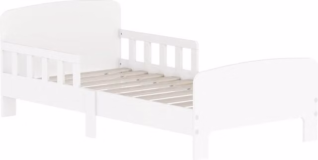 AIYAPLAY White Toddler Bed Frame with Safety Side Rails and Side Compartments for Ages 3-8 Years