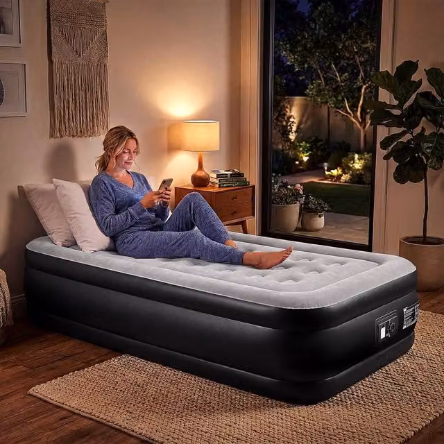EONLION Black Single Inflatable Air Bed with Built-in Electric Pump, W/D/H: 90 x 190 x 46 cm