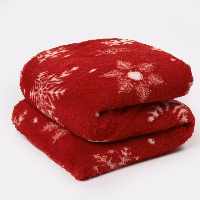 OHS Red Snowflake Geometric Teddy Fleece Throw