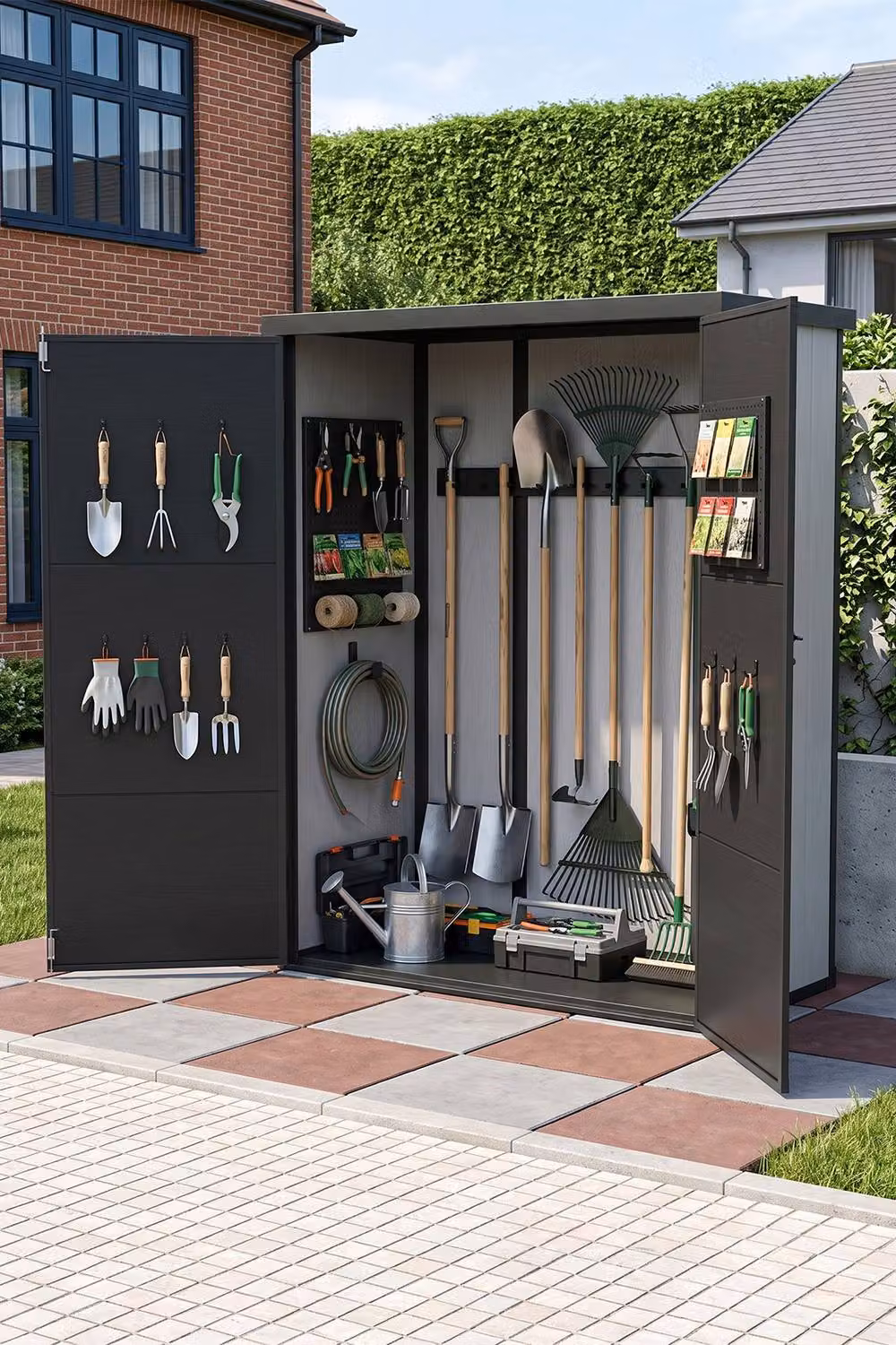 Living and Home Black Plastic Pent Outdoor Garden Tool Storage Shed with Double Doors, W: 152.4 cm, D: 91.44 cm, H: 170 cm – 3