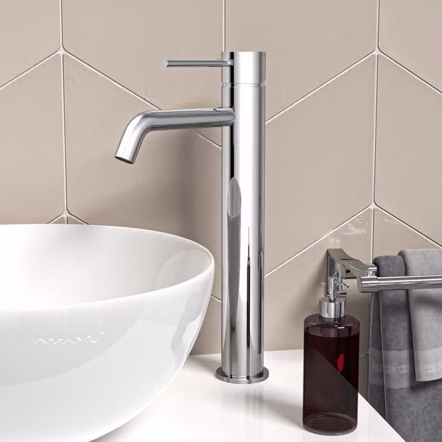 Nes Home Round Single Lever High Rise Bathroom Basin Mono Mixer Tap, Chrome, Silver, H 30.0 cm x W 21.5 cm x D 13.5 cm