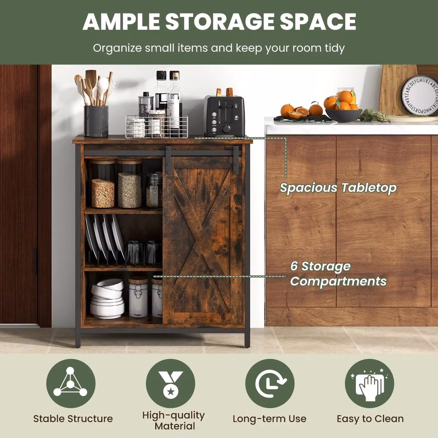 Costway Rustic Farmhouse Storage Cabinet with Sliding Barn Door in Brown – 6