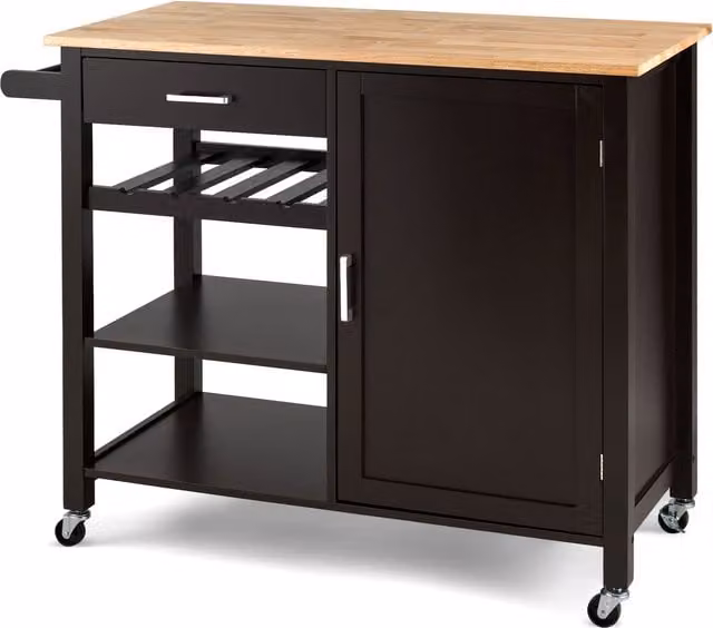 COSTWAY Brown Kitchen Island Cart Rolling Storage Trolley with Wood and MDF Finish