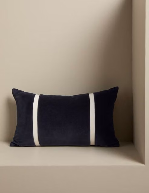 M&S X Kelly Hoppen Navy Blue Striped Pure Cotton Bolster Cushion