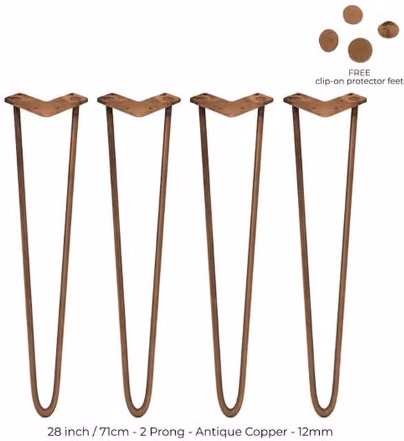 Monstershop Pack of 4 Heavy Duty Steel Hairpin Table Legs, 2 Prong, Antique Copper, Height: 71.1 cm – 1