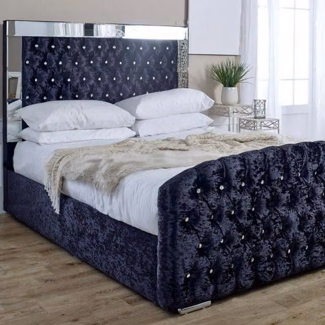 Paradies Amelia Upholstered Velvet Designer Ottoman Bed Frame, Black, 200 x 200 cm