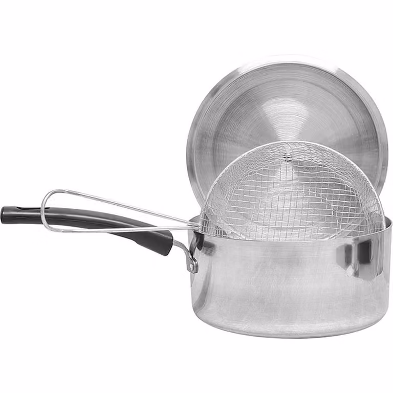 Nordara Polished Aluminium Chip Pan with Basket and Lid, Silver, 20 cm