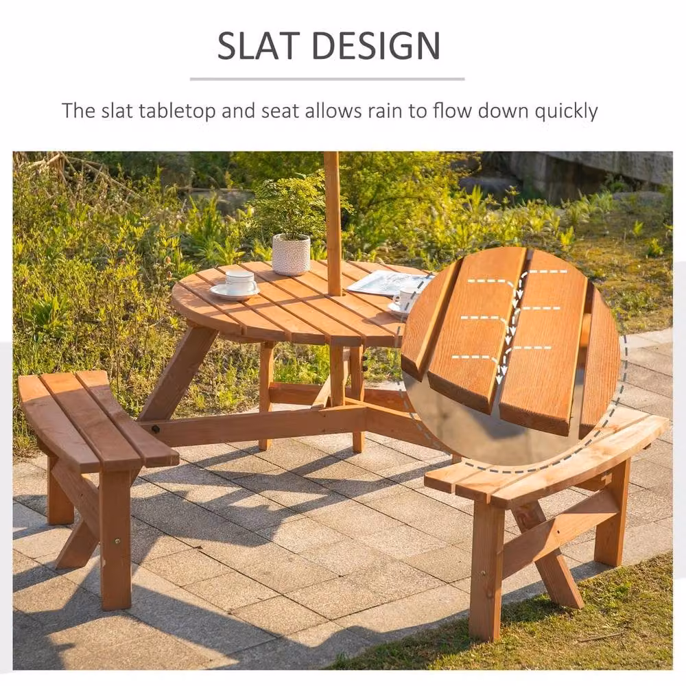 PAWNORA 6 Person Fir Wood Garden Table and Bench Set in Brown – 2