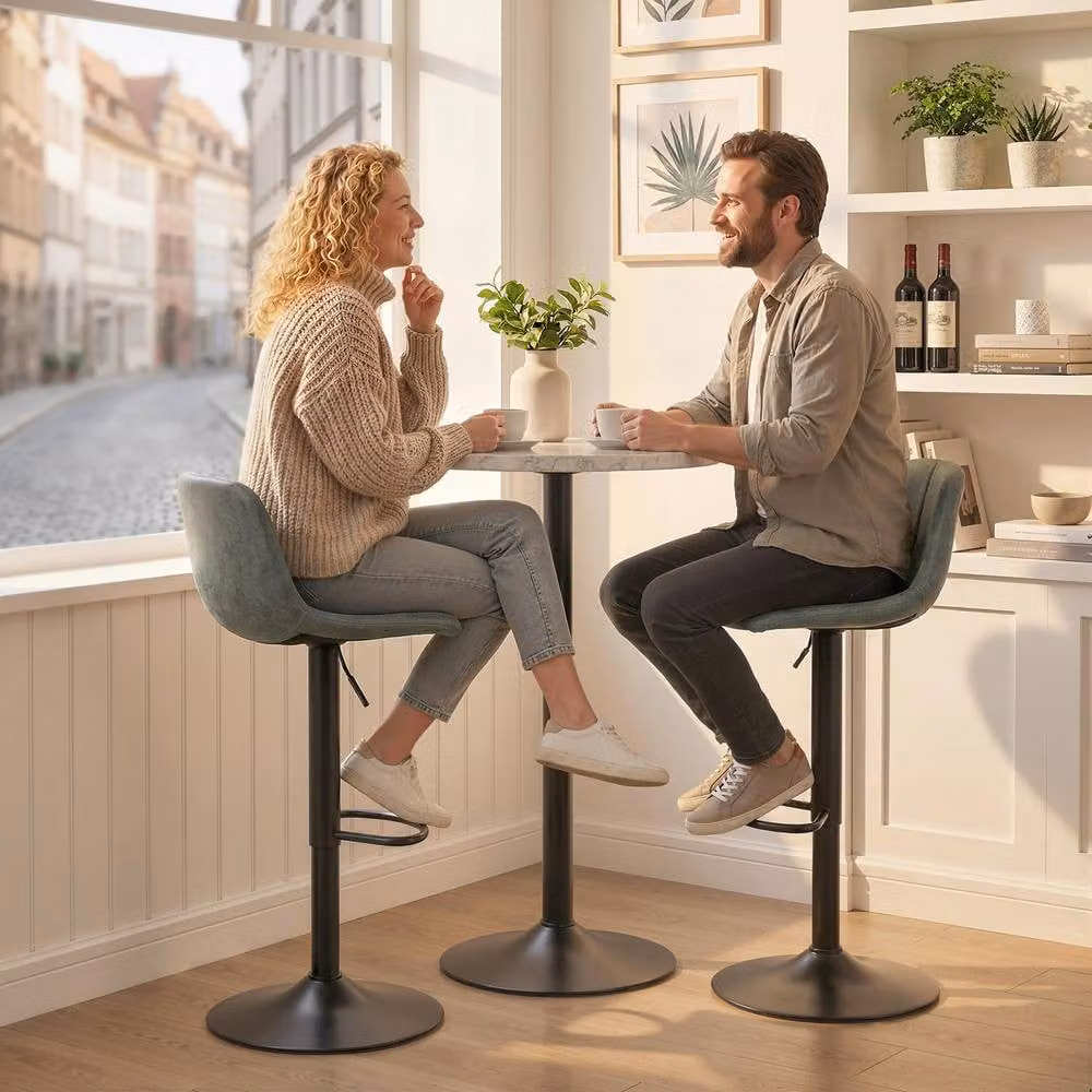 STILVORA Set of 2 Adjustable Swivel Bar Stools with Footrest in Green – 8