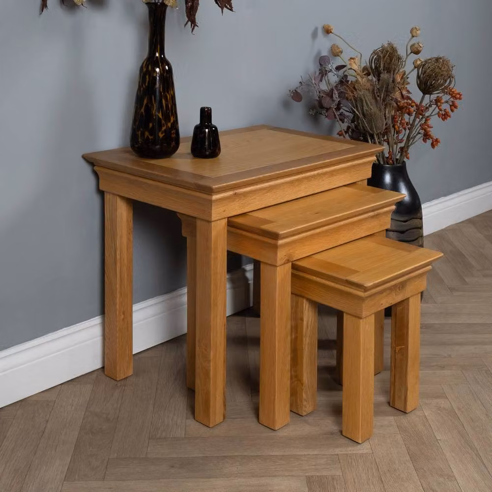 Elm Home And Garden Rustic Oak Nest of 3 Tables in Light Oak – 2