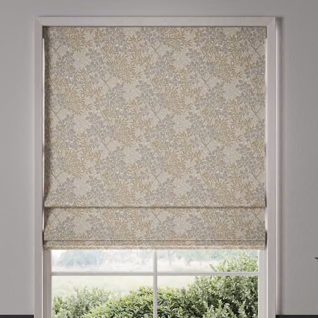 William Morris Foliage Made To Measure Blackout Roman Blind in Barley Beige and Grey Floral Design