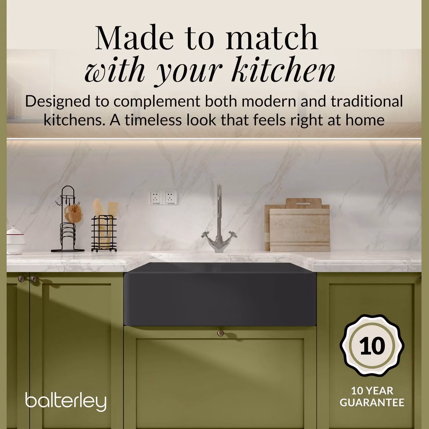 Balterley Ceramic 2 Bowl Butler Kitchen Sink in Dark Grey W: 79.5 cm, D: 50 cm – 3