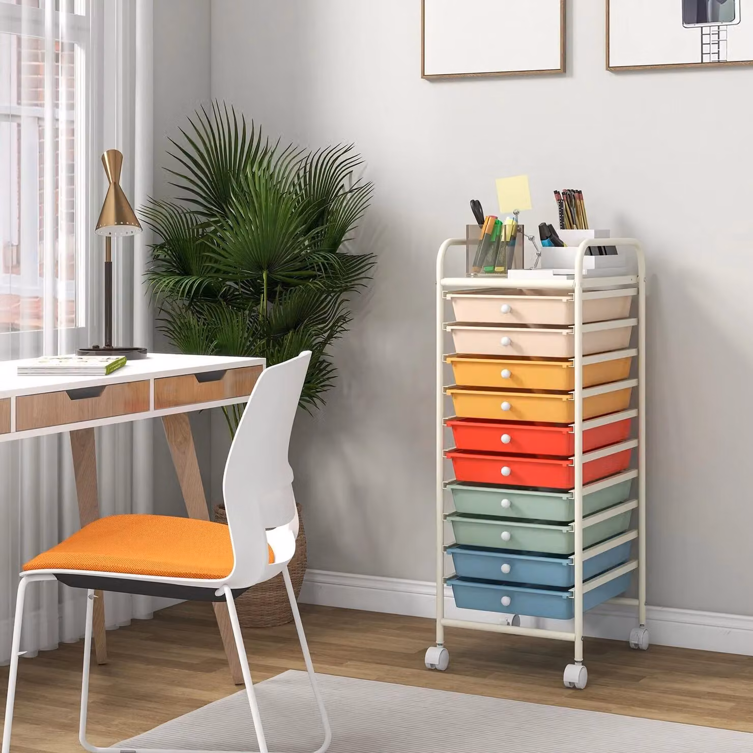 Costway 10 Drawer Mobile Rolling Utility Storage Trolley in Multicolour Metal – 2
