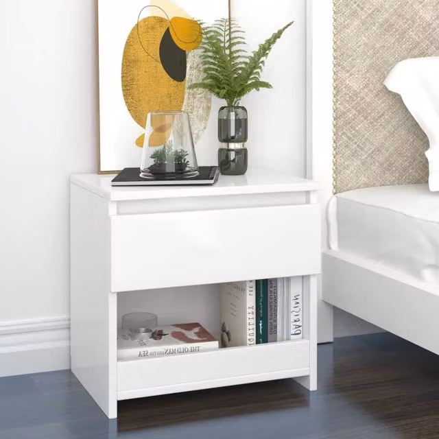 Berkfield Home High Gloss White Bedside Cabinet W/D/H: 40 x 30 x 39 cm