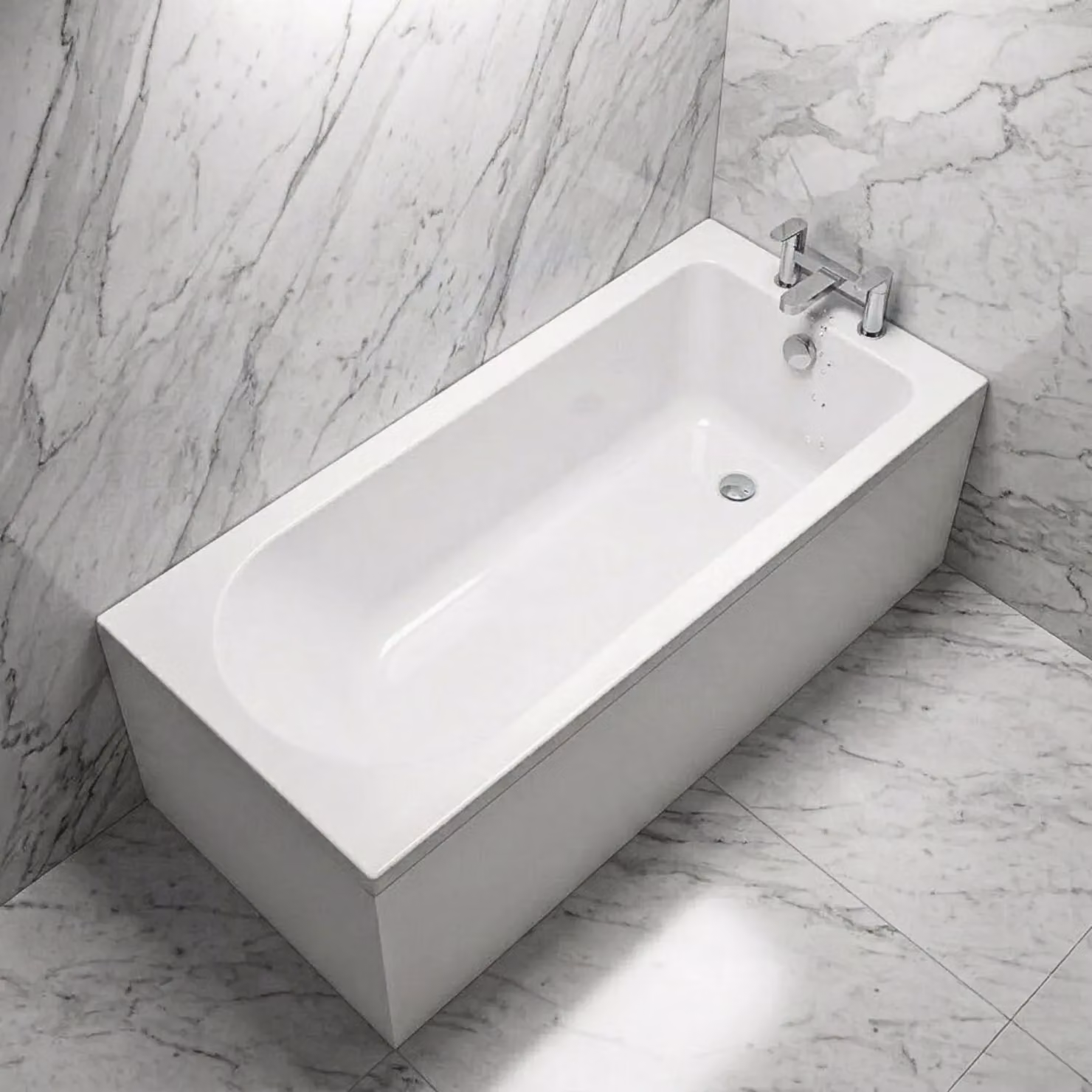 Balterley Round Single Ended Straight Shower Bath with Apron and Leg Set, White, W: 180 cm, D: 80 cm – 3