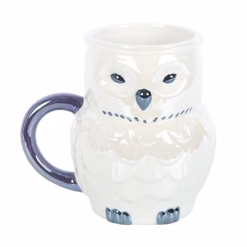 KDMD White Iridescent Owl Shaped Ceramic Mug, 320ml