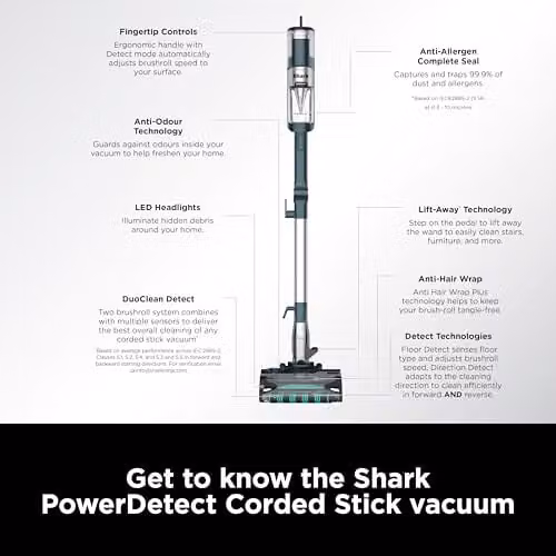 Shark Corded Stick Vacuum Cleaner in Petrol and Black with Pet Hair Pickup and Car Use Functionality – 9