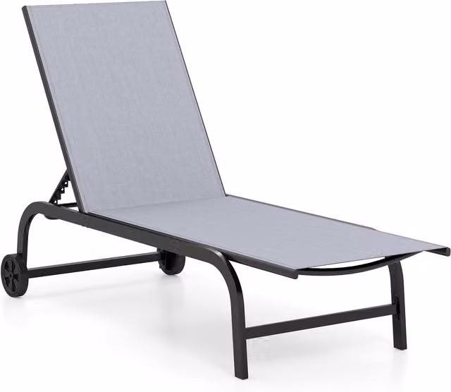 COSTWAY Modern 6-Position Metal Patio Chaise Lounge in Grey