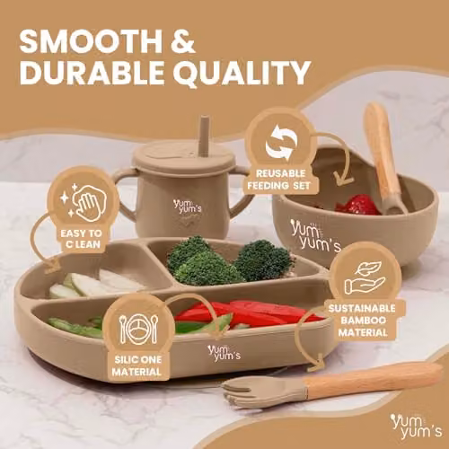 Yum Yums 10-Piece Silicone Baby Weaning Set in Brown – 2