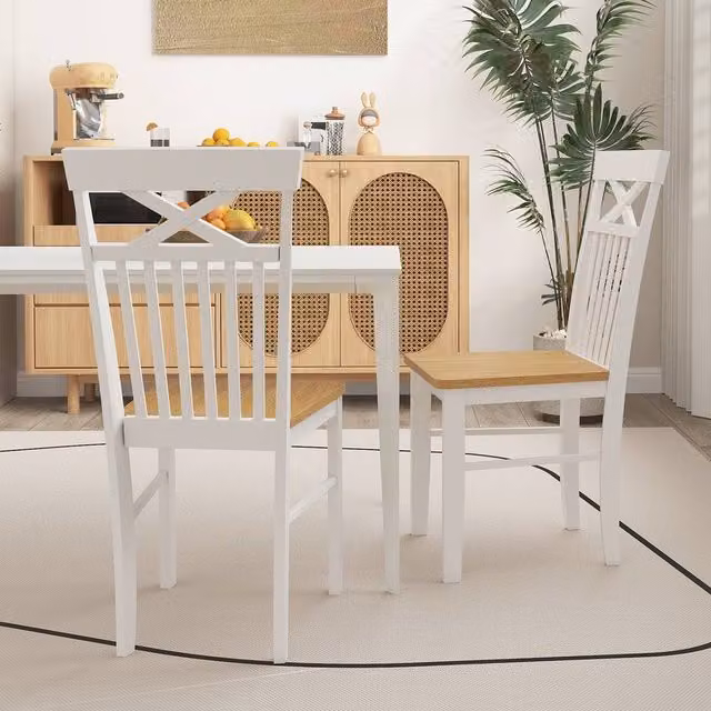 Costway Set of 2 Natural Rubberwood Farmhouse Dining Chairs