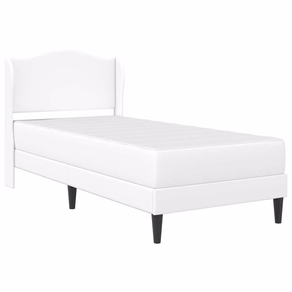 Berkfield Home Upholstered Bed Frame with Headboard in White Faux Leather, W/D/H: 90 x 190 cm – 2