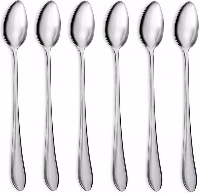 NESTLUNE 6 Pack Polished Stainless Steel Long Handle Spoons in Silver – 1