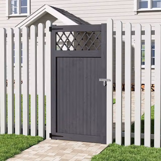 Livingandhome Rhombus Wood Garden Gate in Grey, W: 90 cm, H: 180 cm