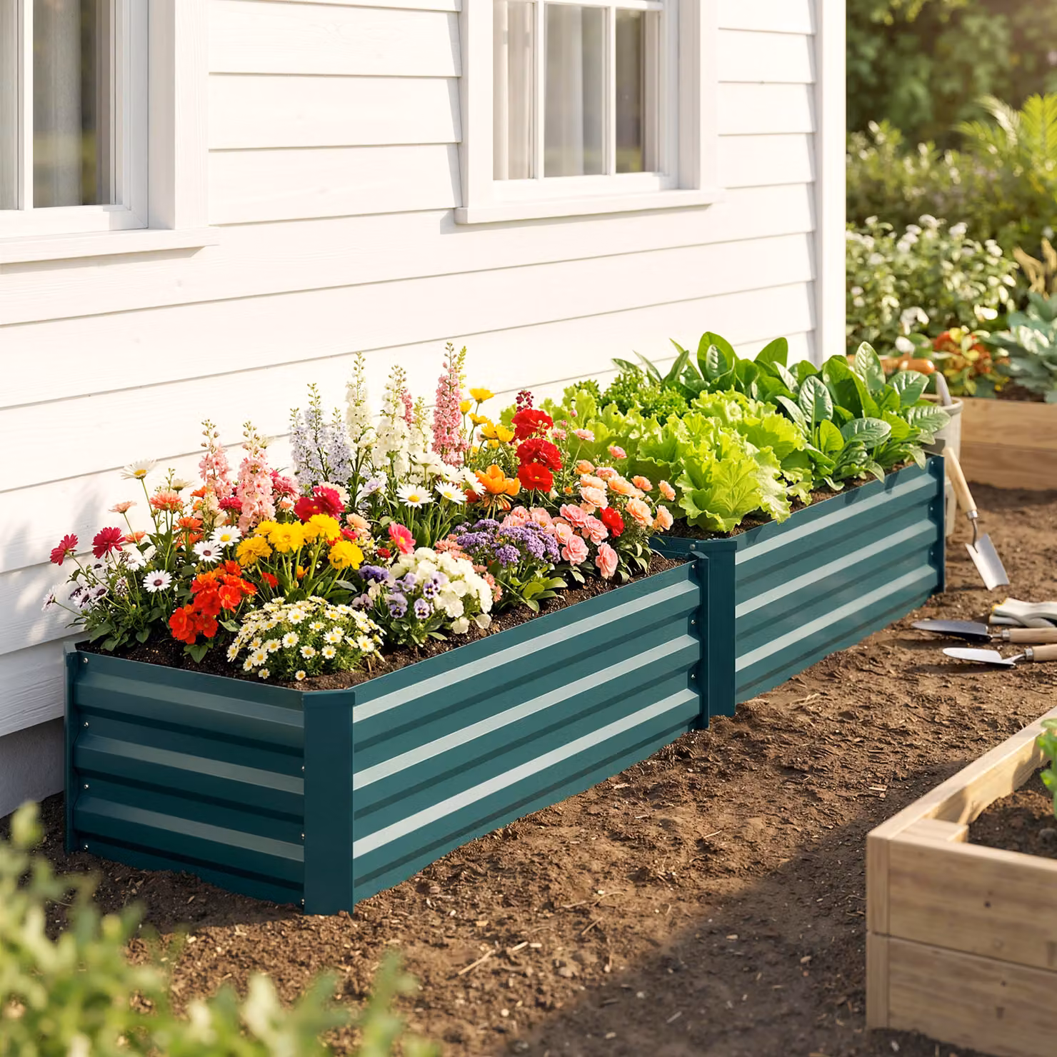 Outsunny Set of Two Green Galvanised Steel Raised Bed Planters for Vegetable Gardens, W/D/H: 100 x 60 x 30 cm – 7
