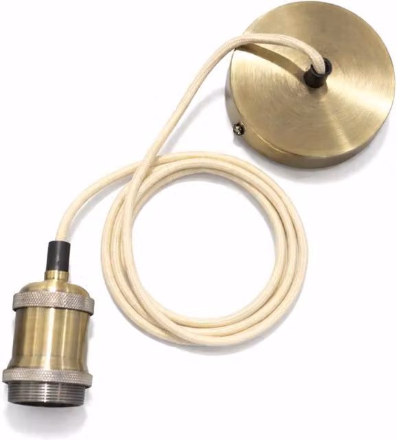 CGC Lighting Cassie Antique Brass and Bronze Cylinder Pendant with Adjustable 1.5m Off-White Fabric Cable