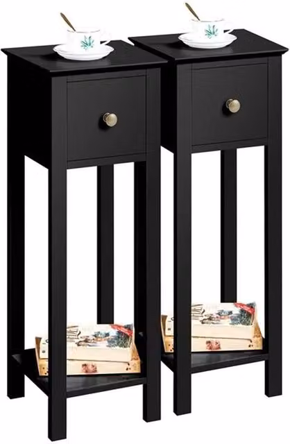 SPETLEK Slim Bedside Tables Set of 2 in Black Matt MDF and Metal – 1