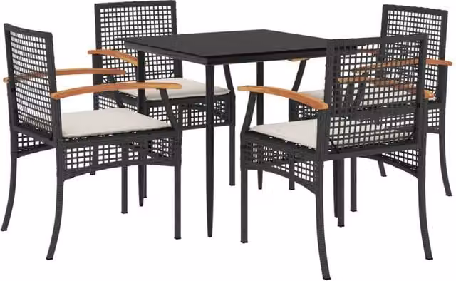 Berkfield Home 5 Piece Black Poly Rattan Garden Dining Set with Cushions – 1