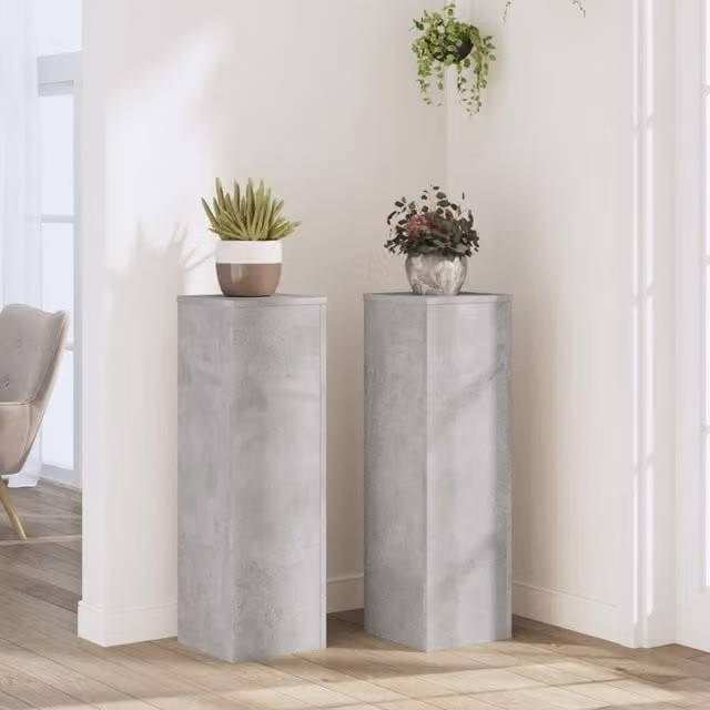 Berkfield Home Set of 2 Modern Concrete Grey Plant Stands, W/D/H: 25 x 25 x 80 cm – 1
