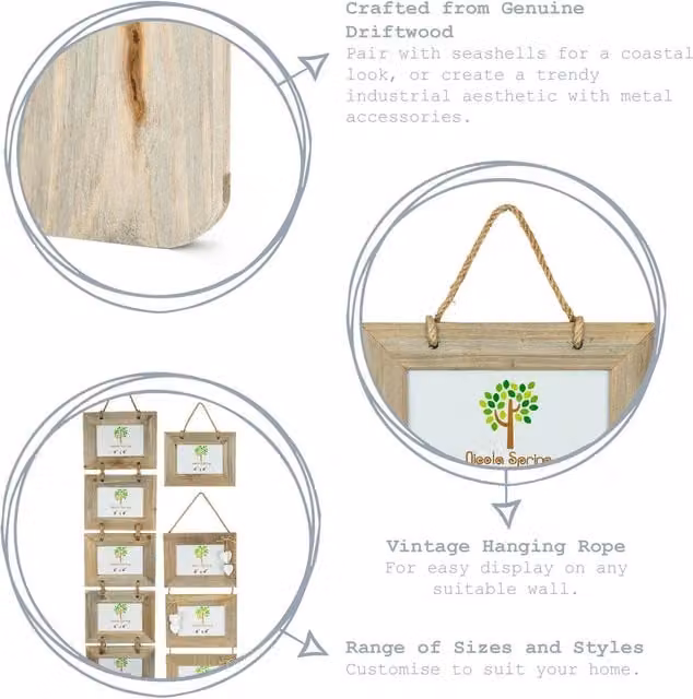 Nicola Spring Rustic Heart Hanging Photo Frames, Brown Wood, Pack of 2, Fits 10 x 15 cm Photos