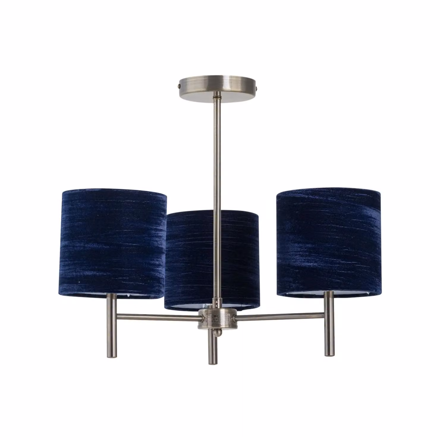 First Choice Lighting Brea Set of 2 Antique Brass Ceiling Light Fittings with Navy Blue Fabric Shades – 2