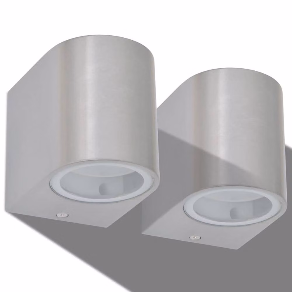Berkfield Home Set of 2 Modern Round Outdoor LED Wall Lights in Silver with Transparent Glass – 3