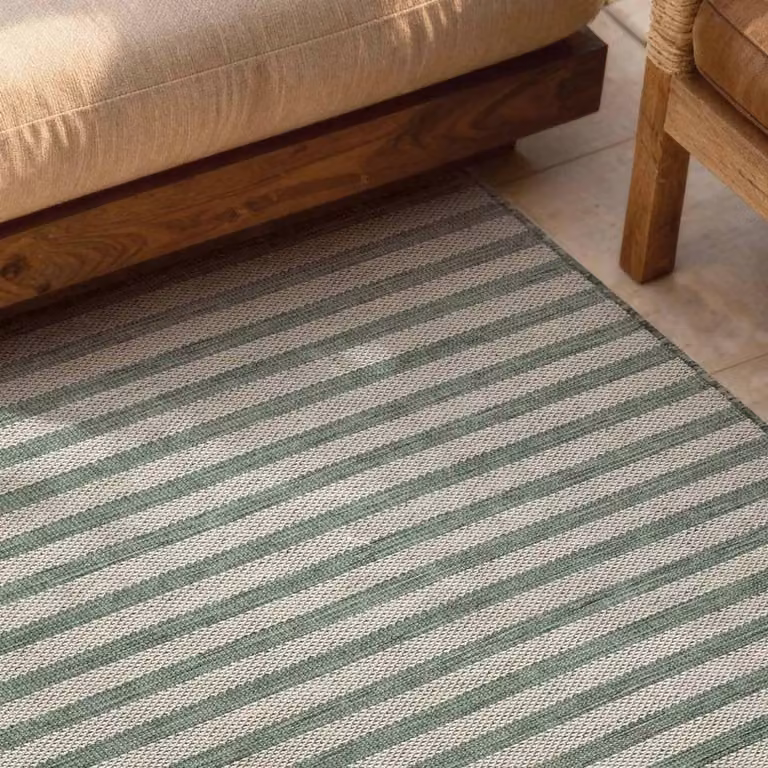 Ted Baker Linley Striped Flatweave Indoor Outdoor Rug in Green, W: 160 cm, D: 230 cm