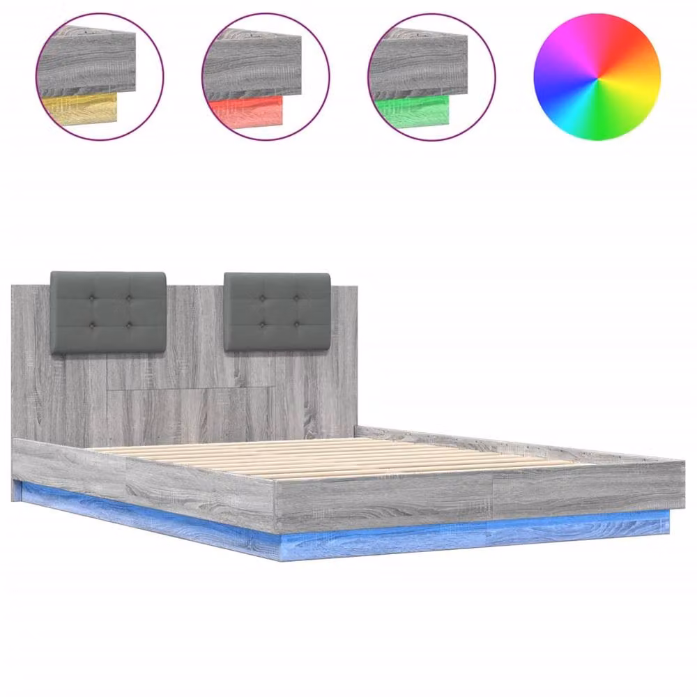 Berkfield Home Grey Sonoma Small Double Bed Frame with Under-Bed LED Lighting, W/D/H: 120 x 200 x 84 cm – 3