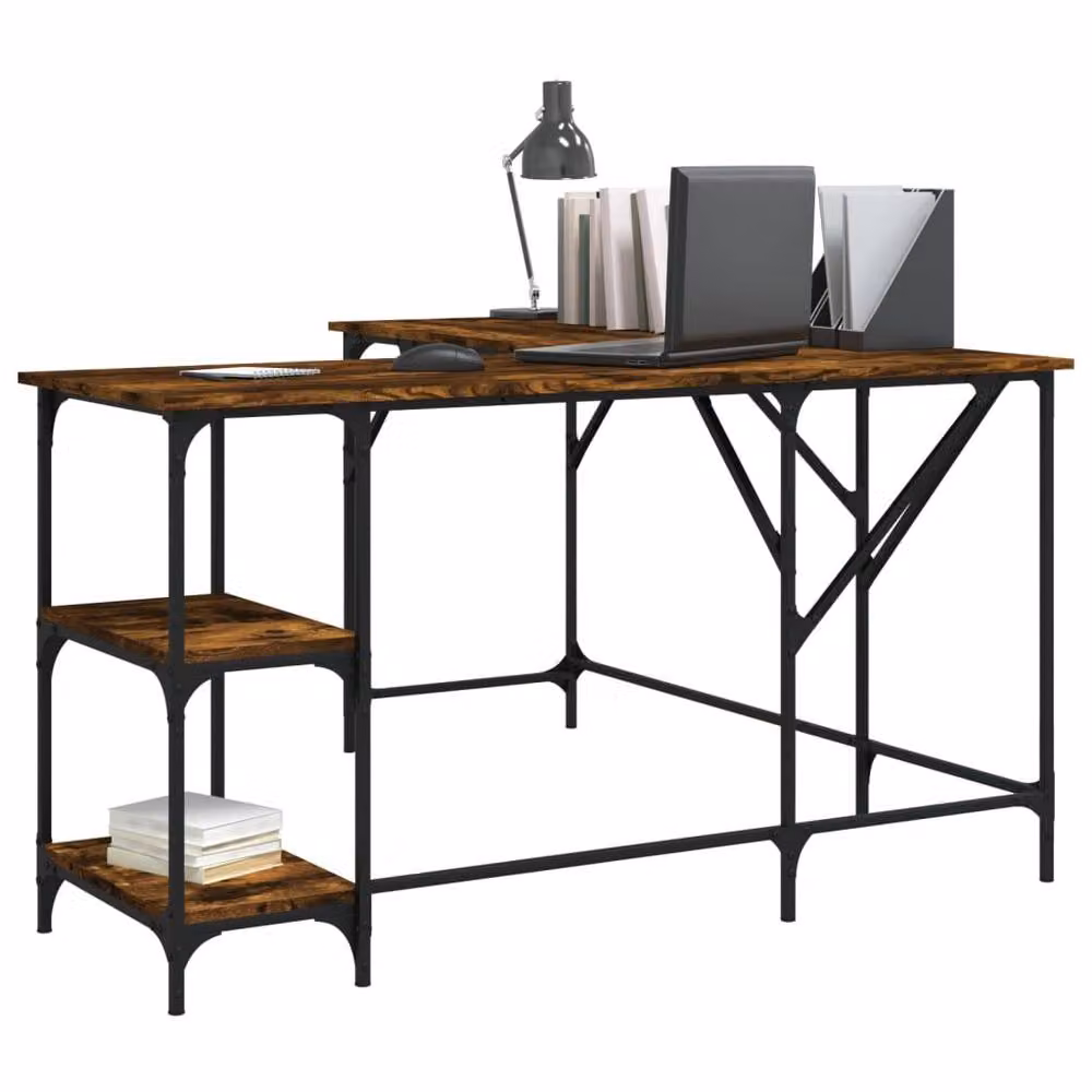 Berkfield Home Smoked Oak Corner Desk in Brown, W/D/H: 139 x 139 x 75 cm – 3