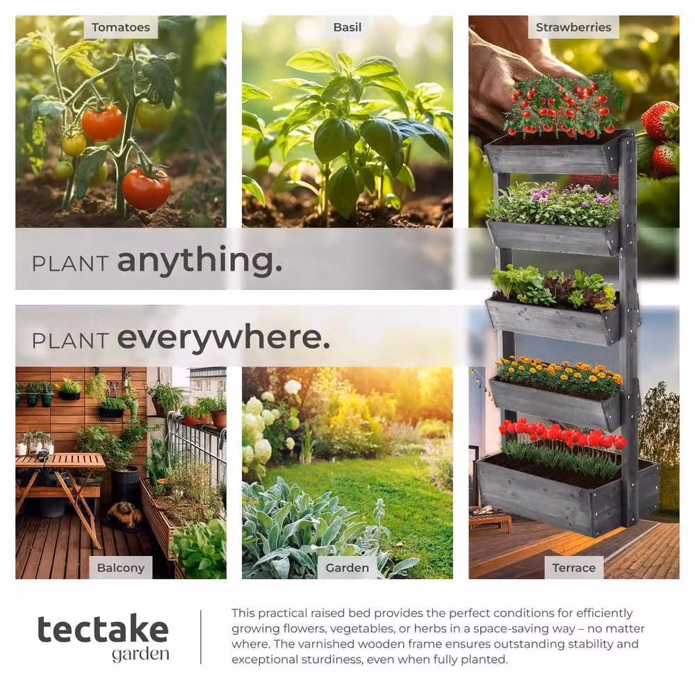 tectake Wooden Raised Bed Planter in Grey, H 180 x W 81 x D 52 cm – 5