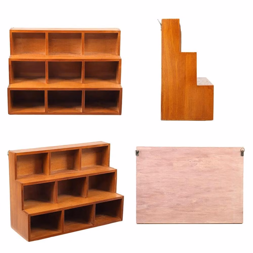 KORVIXA Vintage Wooden Desktop Storage Display Rack in Brown – 4