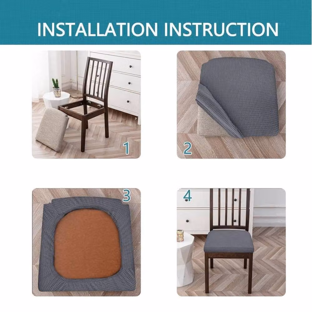 FLAVORA Set of 4 Stain Resistant Stretch Dining Chair Seat Covers in Dark Grey – 5