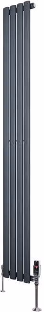 Monstershop Oval Single Column Steel Radiator and Valves with Thermostat Head, Anthracite Grey, H: 180 cm, W: 24 cm