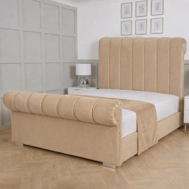Living Comfort Bedz Orion Upholstered Gas Lift Storage Bed in Beige, Single, W/D/H: 90 x 190 cm