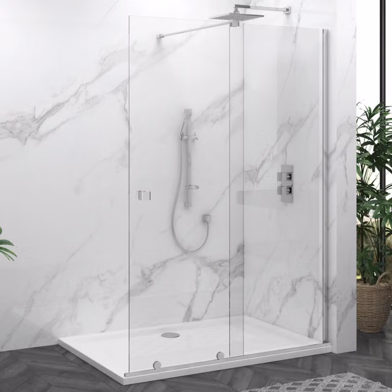 Luton 1700mm Wet Room Sliding Shower Screen with 8mm Easy Clean Clear Glass and Chrome Finish, H: 195 cm, W: 170 cm