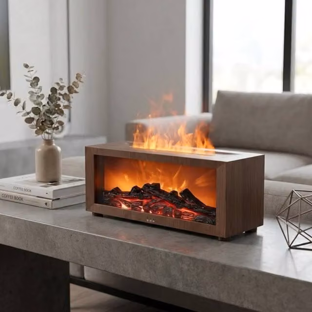 Garden Greatness Ember Wood Fireplace Aroma Diffuser, Brown Multicolour USB Electric Tabletop Diffuser