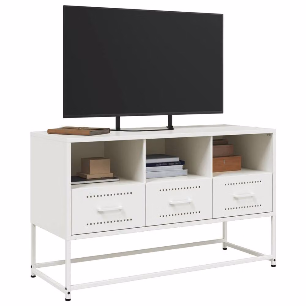 Berkfield Home Industrial White Metal TV Cabinet W: 100.5 cm, D: 39 cm, H: 60.5 cm – 4