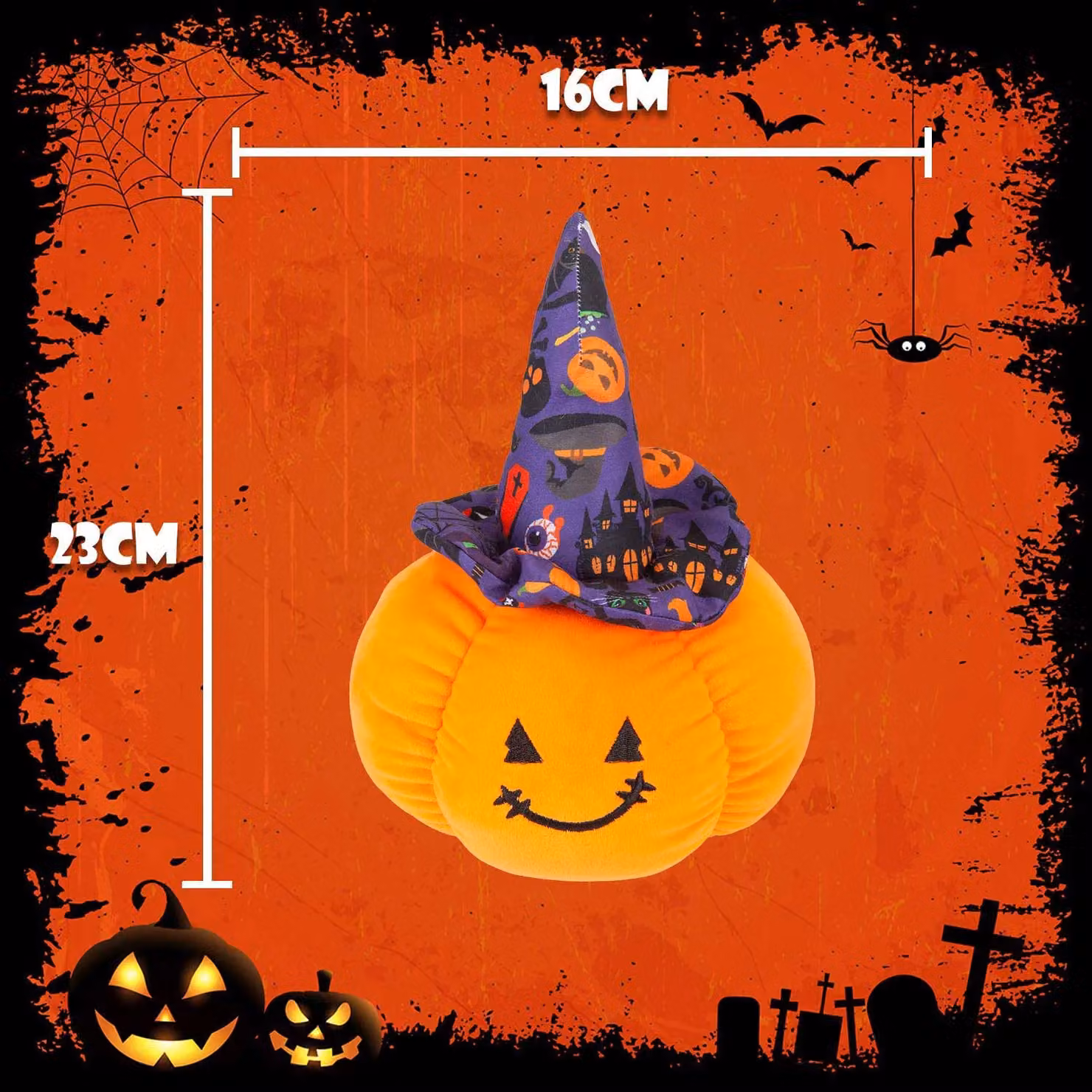 VFM e-Store Pumpkin Soft Toy Halloween Decoration in Black, Purple and Orange, W/D/H: 23 x 16 x 1 cm – 2