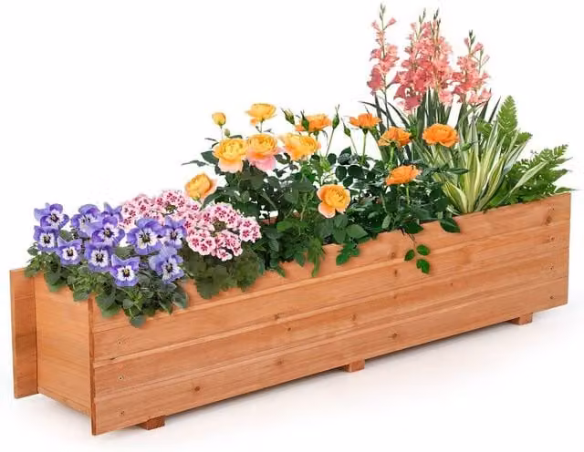 Costway Raised Garden Bed Fir Wood Planter Box in Brown or Sand – 1